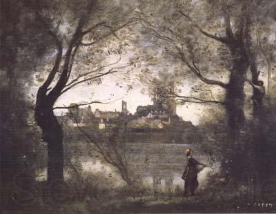 Jean Baptiste Camille  Corot Mantes (mk11) Norge oil painting art